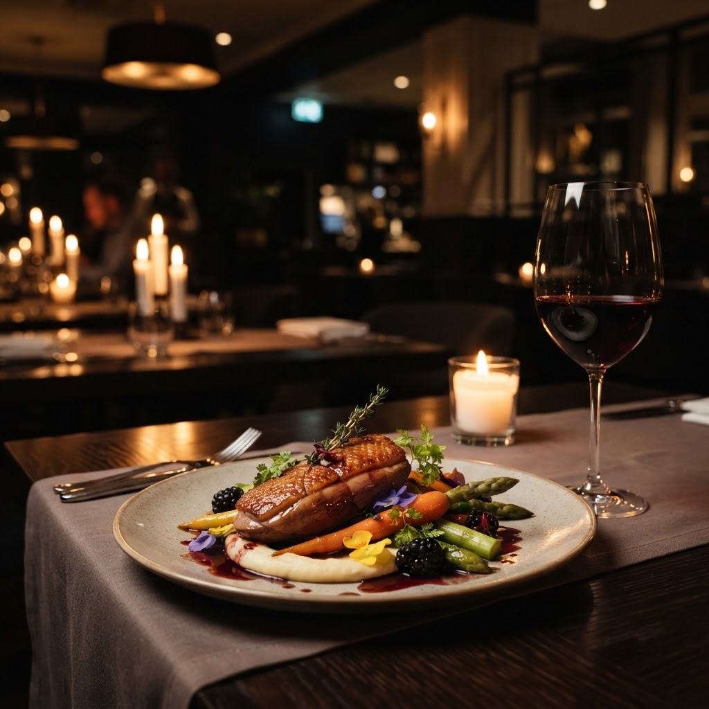 Main course with wine