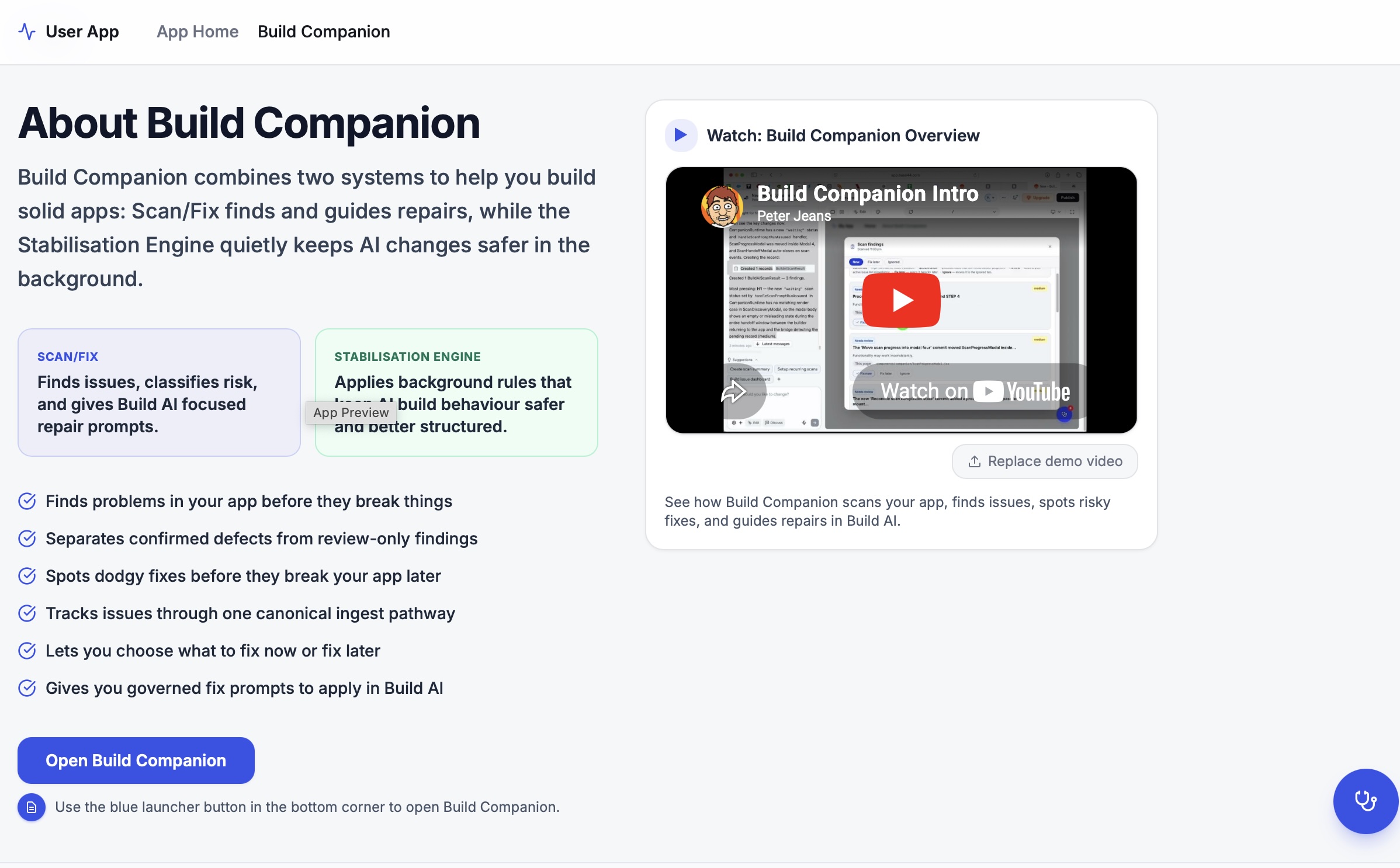 Build Companion template preview