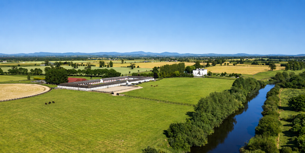 Aerial view of Bert House Stud estate and River Barrow, County Kildare