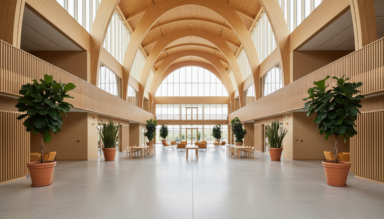 Modern, airy office architecture with natural light and warm wood elements