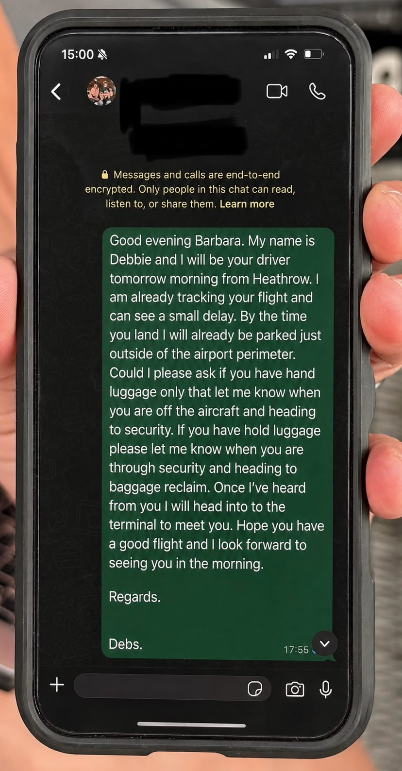WhatsApp message from Deb with collection instructions sent to a customer