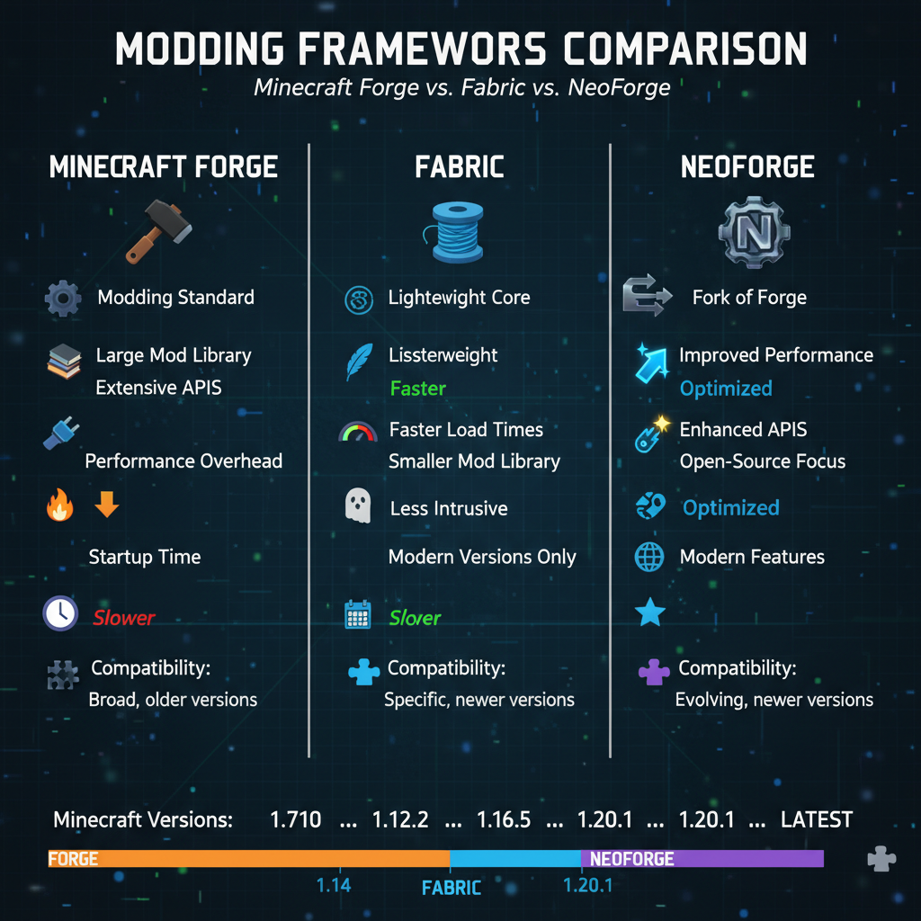 Forge Fabric NeoForge side-by-side comparison infographic