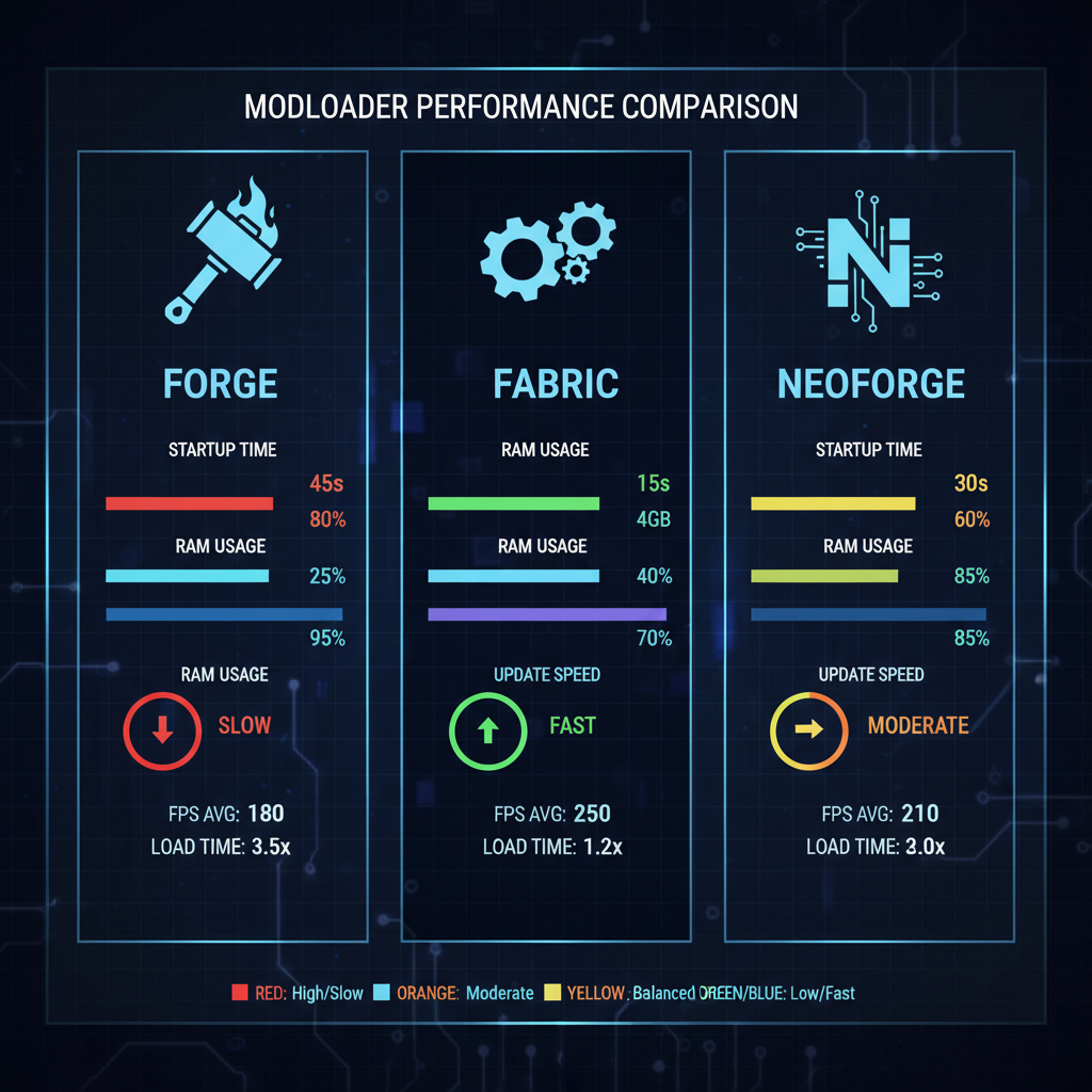 Forge vs Fabric vs NeoForge performance metrics comparison chart