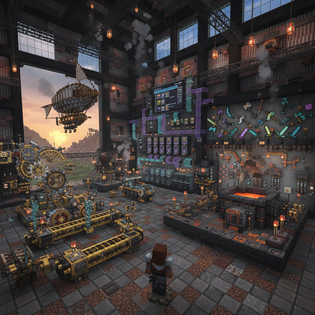 Minecraft modpack with Applied Energistics storage and Tinkers Construct crafting stations