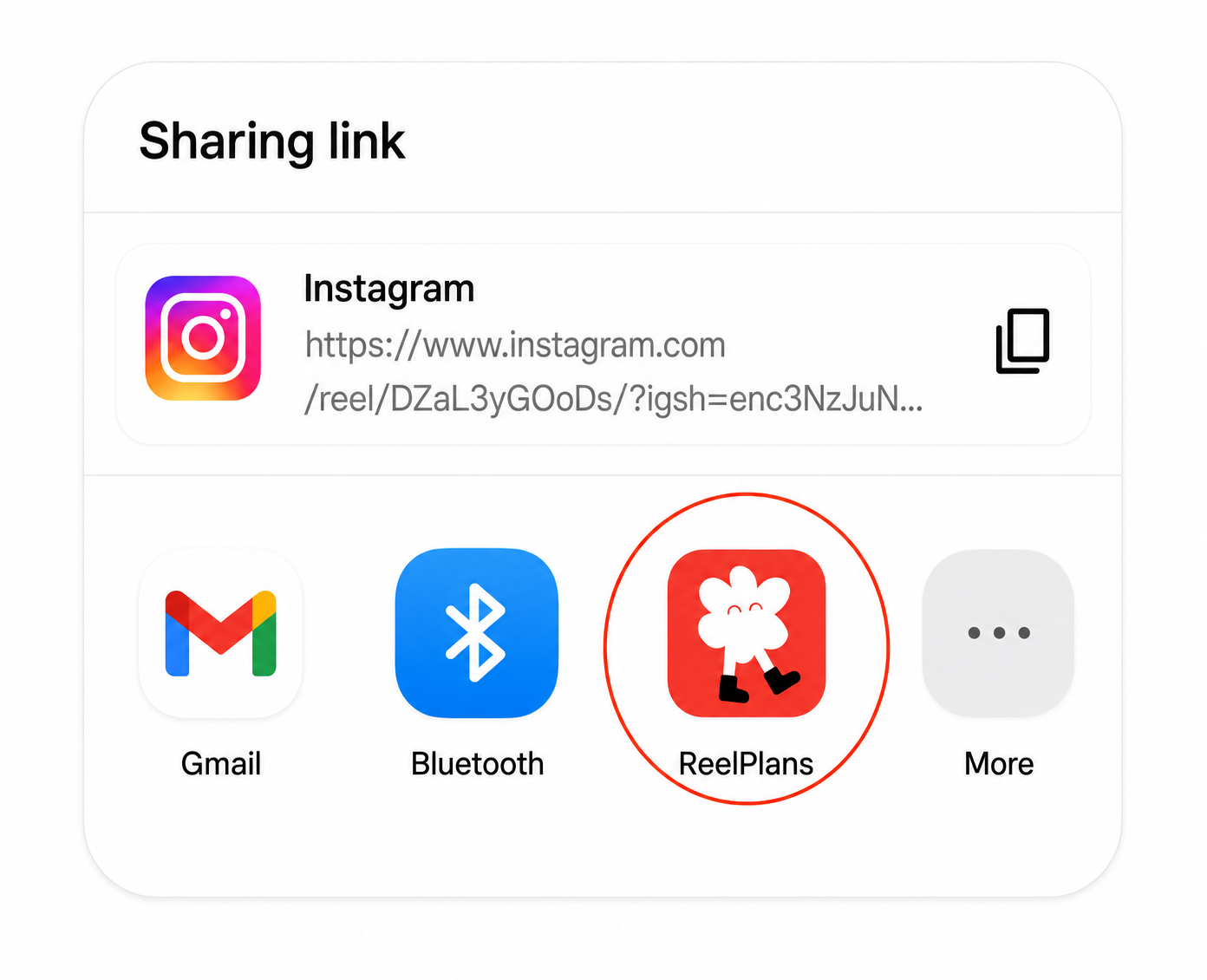 Select ReelPlans from the Android share sheet