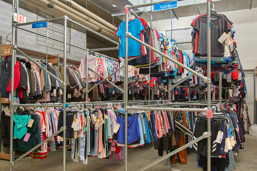 Custom clothing rack in retail store