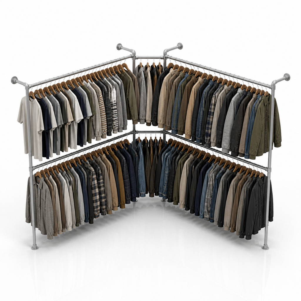 Corner Clothing Rack — Double Tier