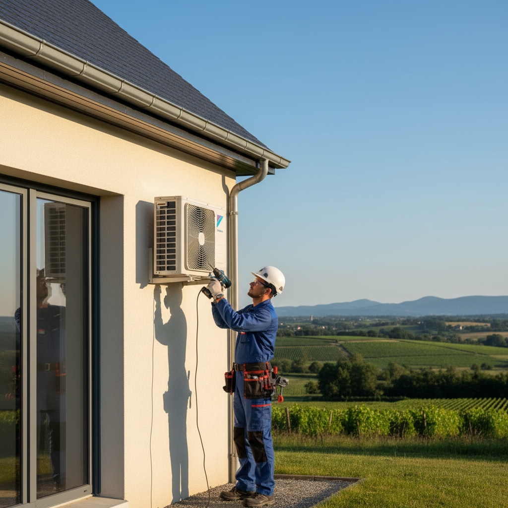 Technicien Happy Confort lors d'une installation climatisation à Roanne