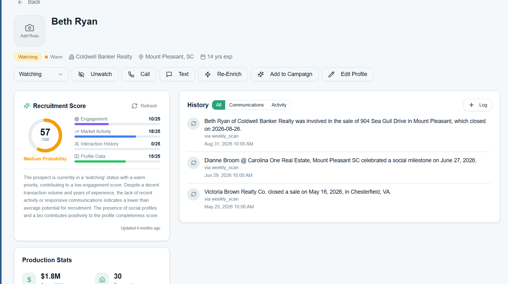 SnapAttract Agent Profile screenshot