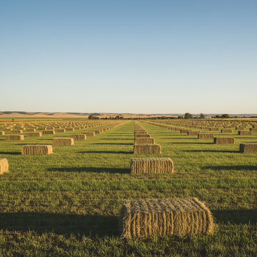 Golden hay fields at sunset in the American West