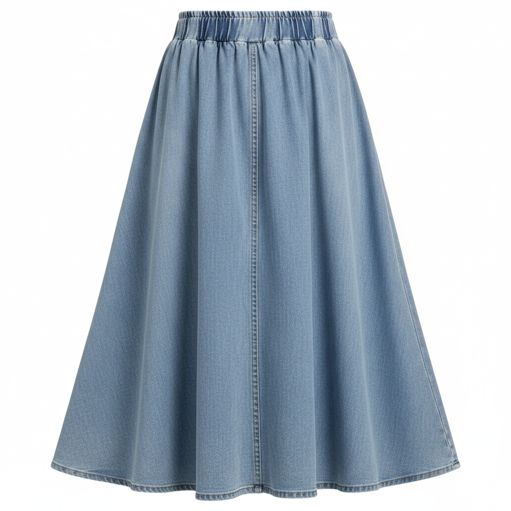 HUSKARY Stretchy High Waist A-Line Jean Skirt