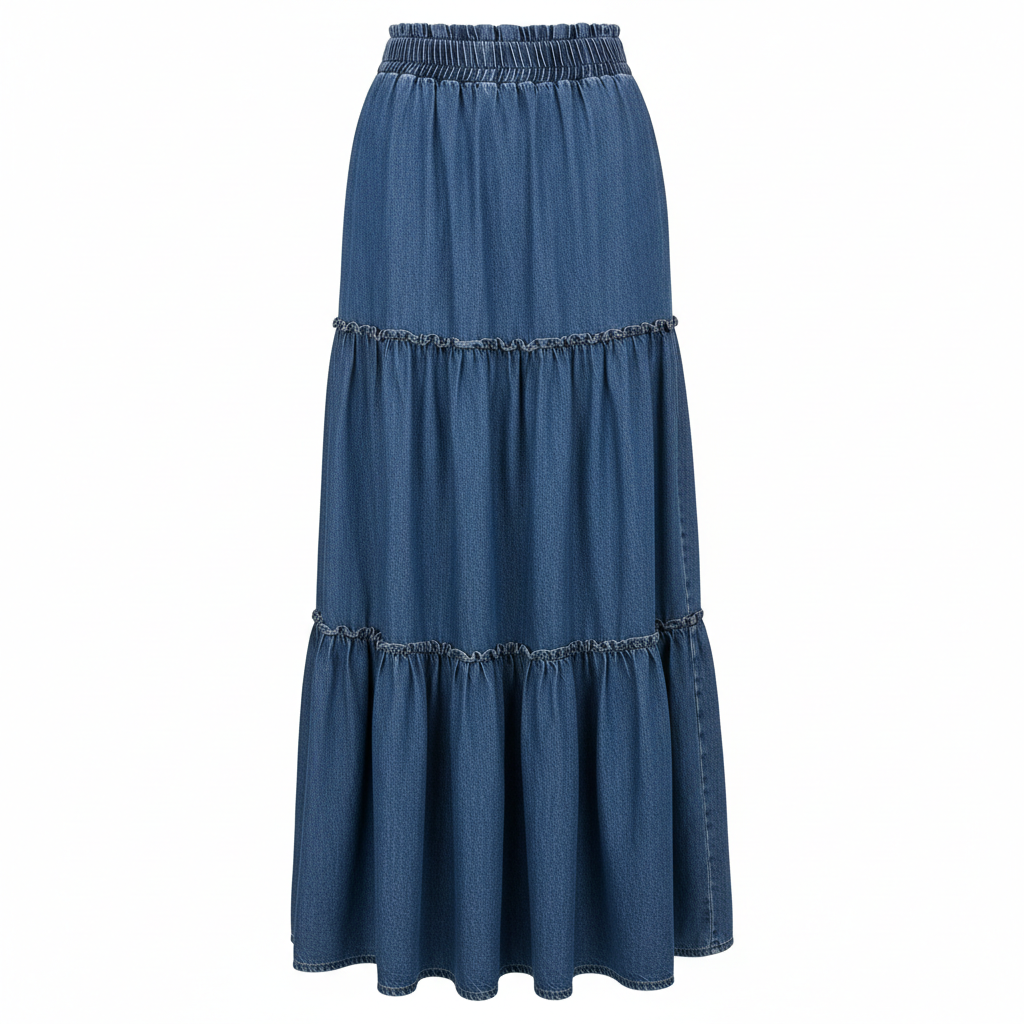 HUSKARY Denim Skirts for Women 2025 Long Maxi Midi Tiered