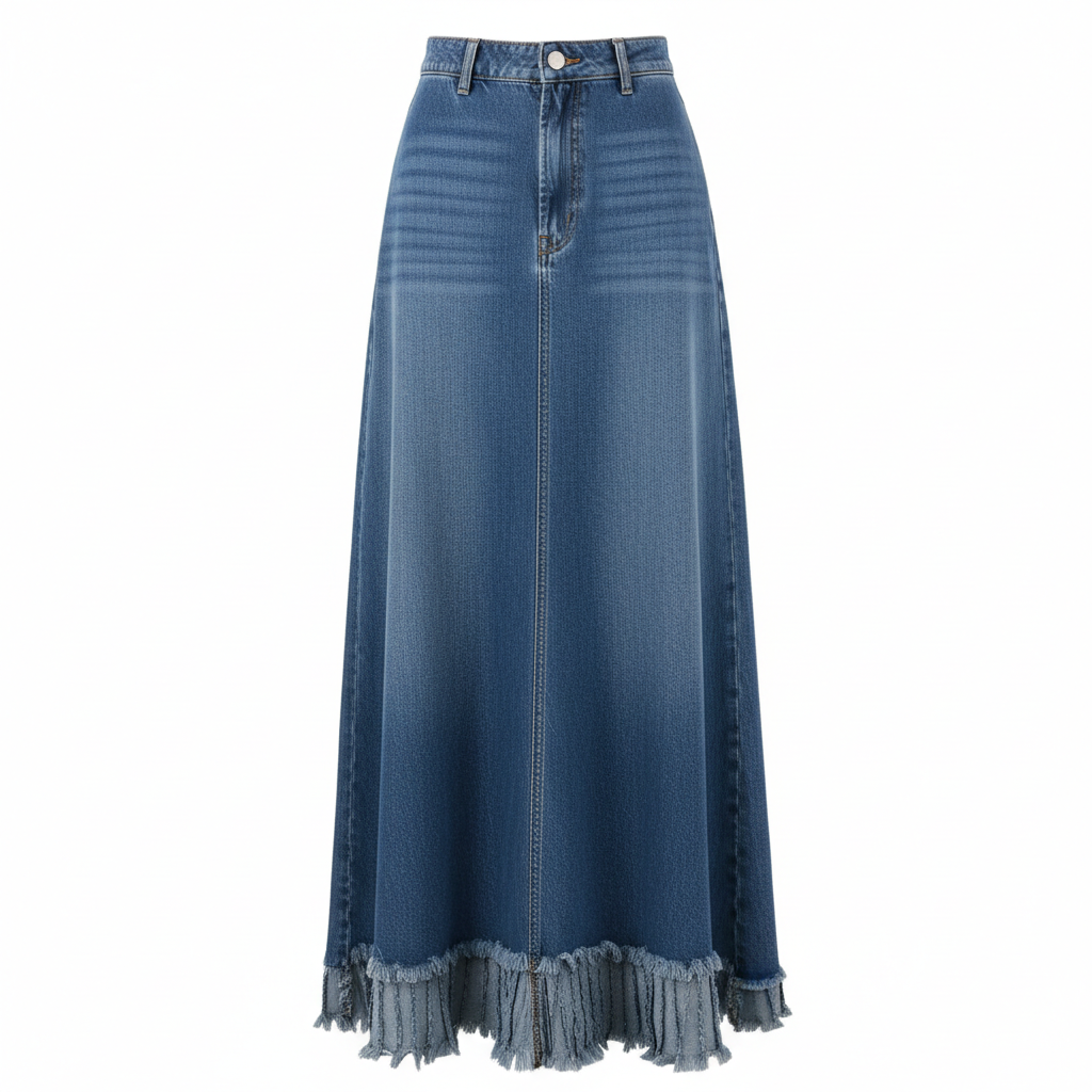CHARTOU Women Vintage Denim Maxi Skirt
