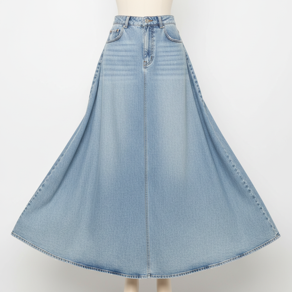 CHARTOU Women Vintage Long Denim Skirt Flowy Big Hem