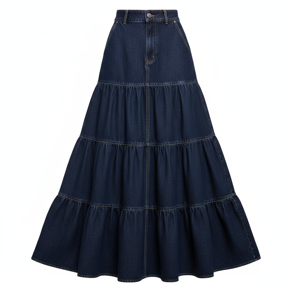 EMMIOL Long Denim Skirt Dark Wash