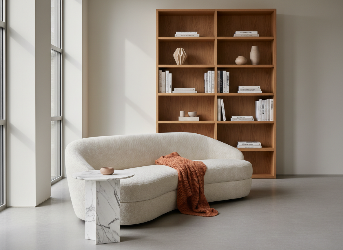 Living room interior with curated furniture