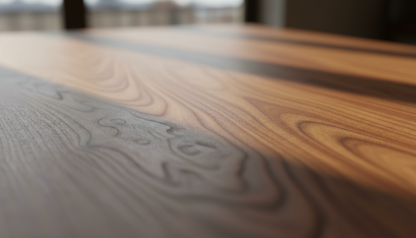 Close-up of natural walnut wood grain texture showing craftsmanship detail