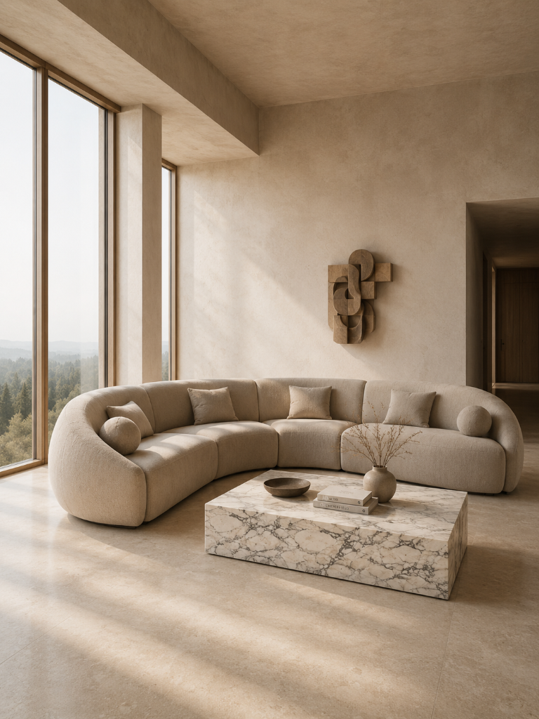 Curated modern living space with sculptural furniture