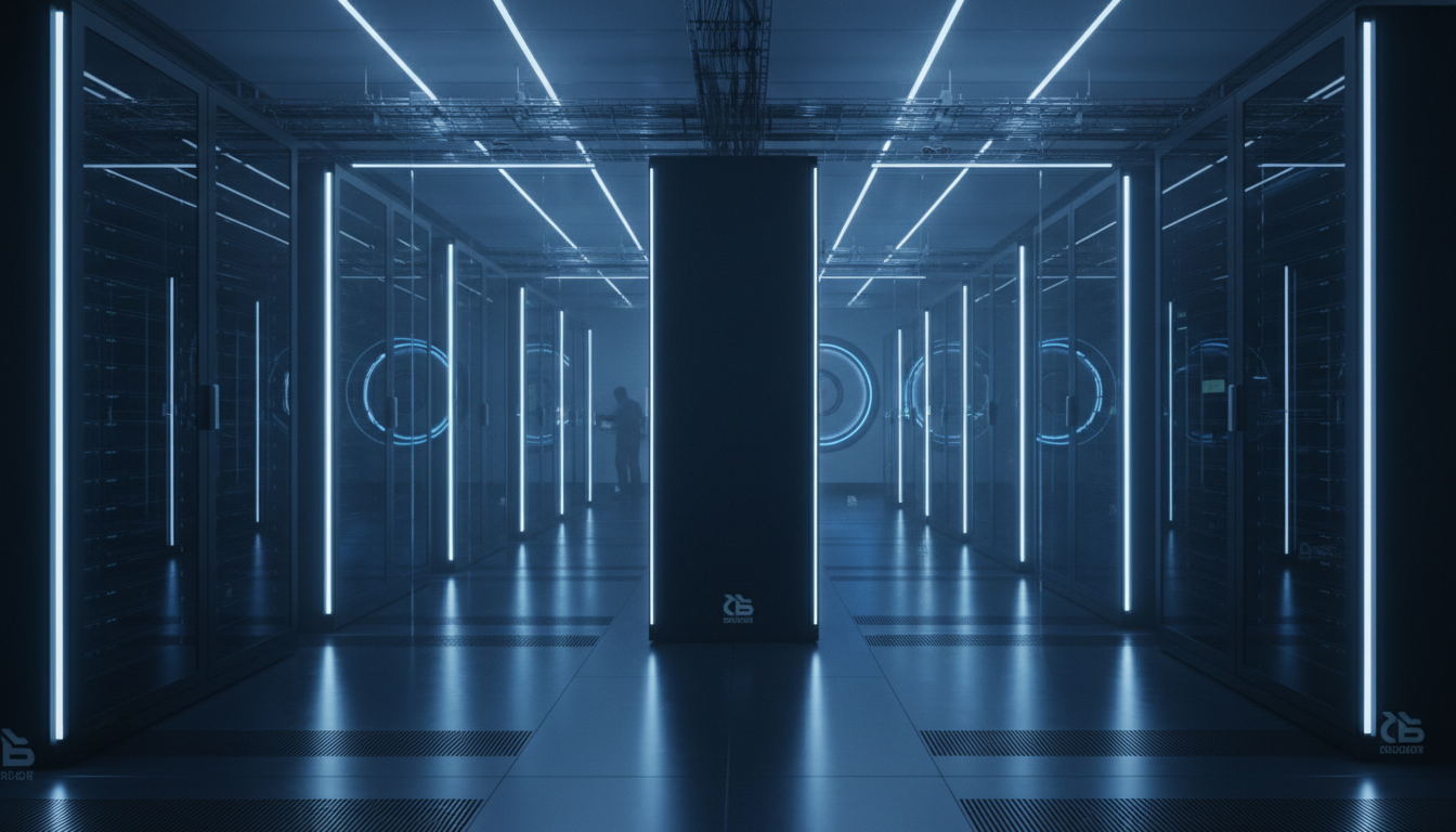 Centro de datos moderno con iluminación azul