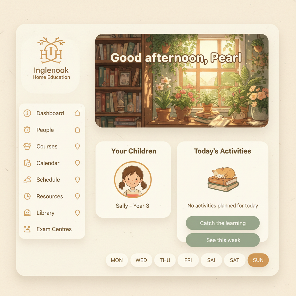 Inglenook parent dashboard showing today's activities and kids' progress