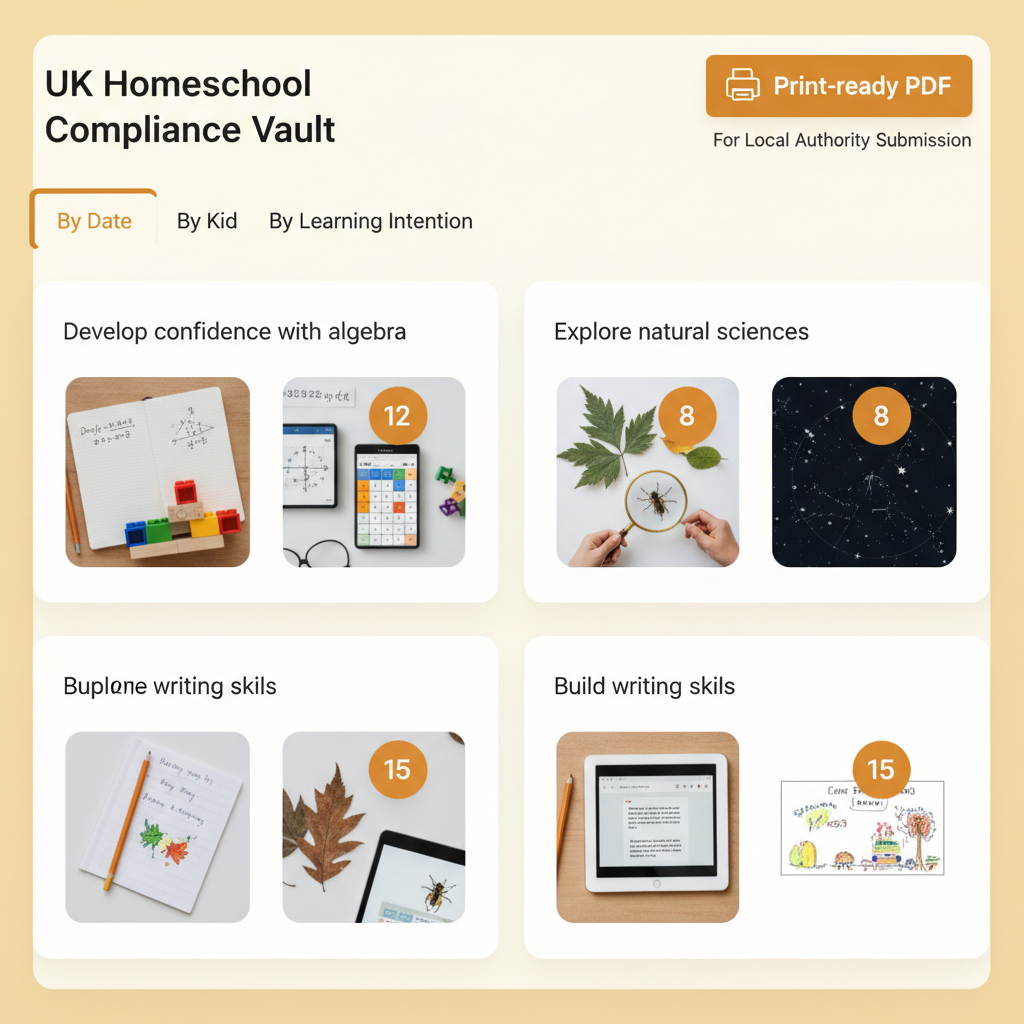 UK compliance vault showing evidence organised by learning objectives
