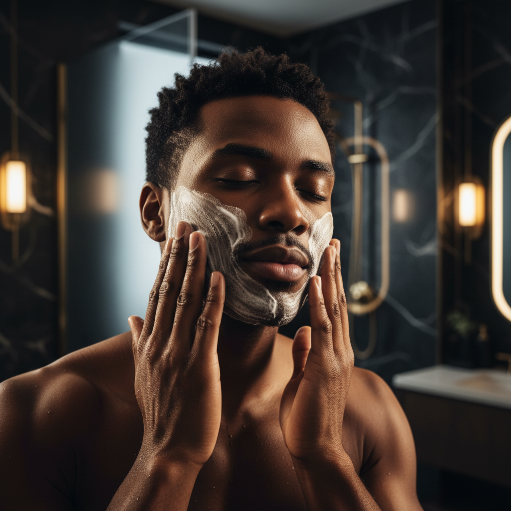 Man washing face using natural ethical skincare