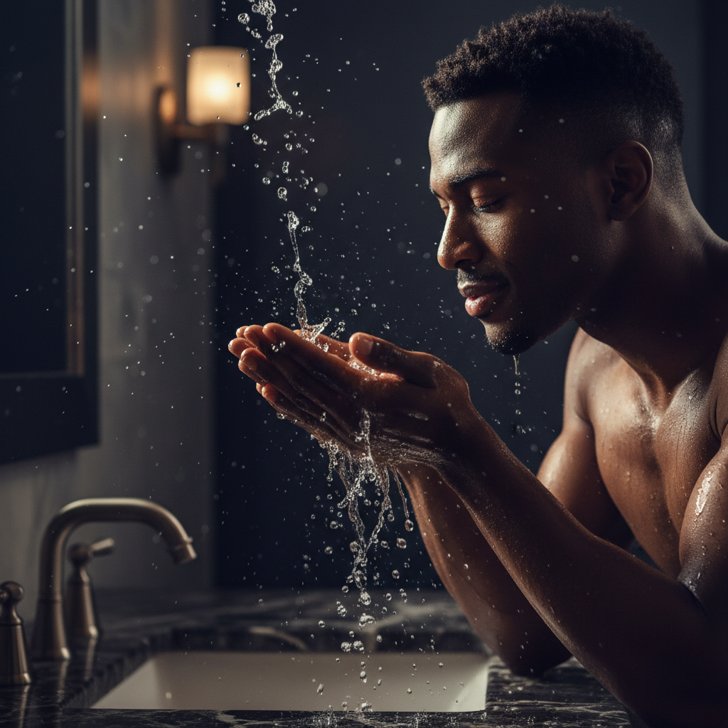 Man washing face using natural ethical skincare