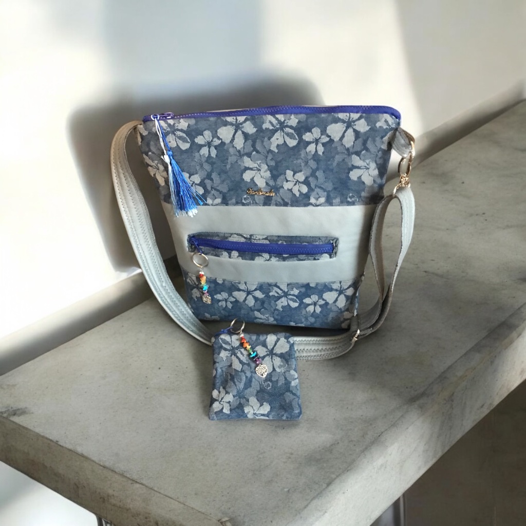 Blue Floral Crossbody & Coin Purse Set