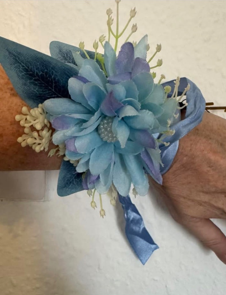 Handcrafted Blue & Periwinkle Floral Wrist Corsage