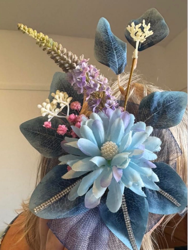 Blue Chrysanthemum & Rhinestone Hair Fascinator
