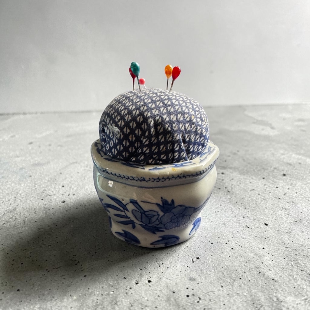 Blue Floral Bowl Pin Cushion