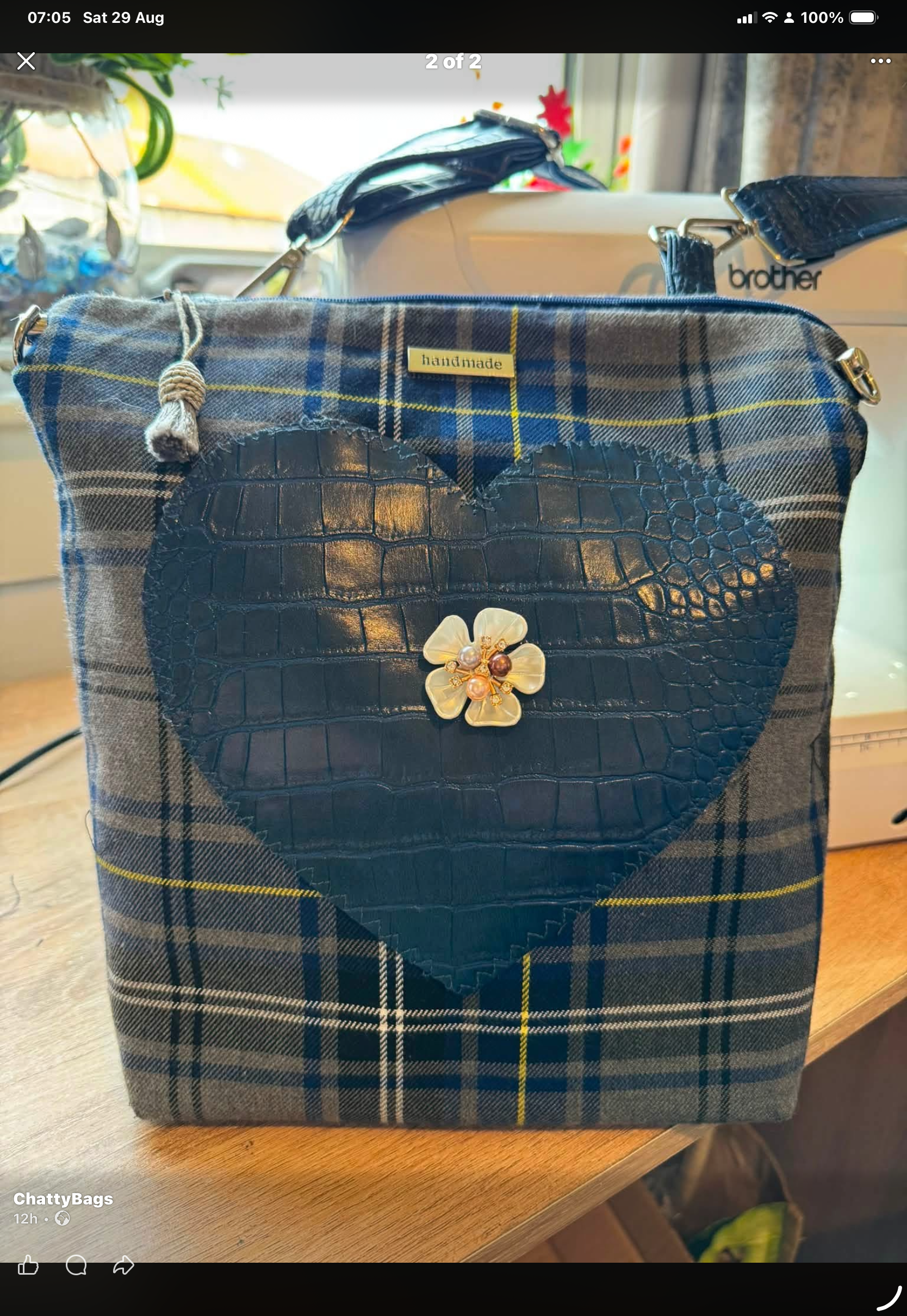 Blue/Grey Tartan Heart Cross-Body Bag