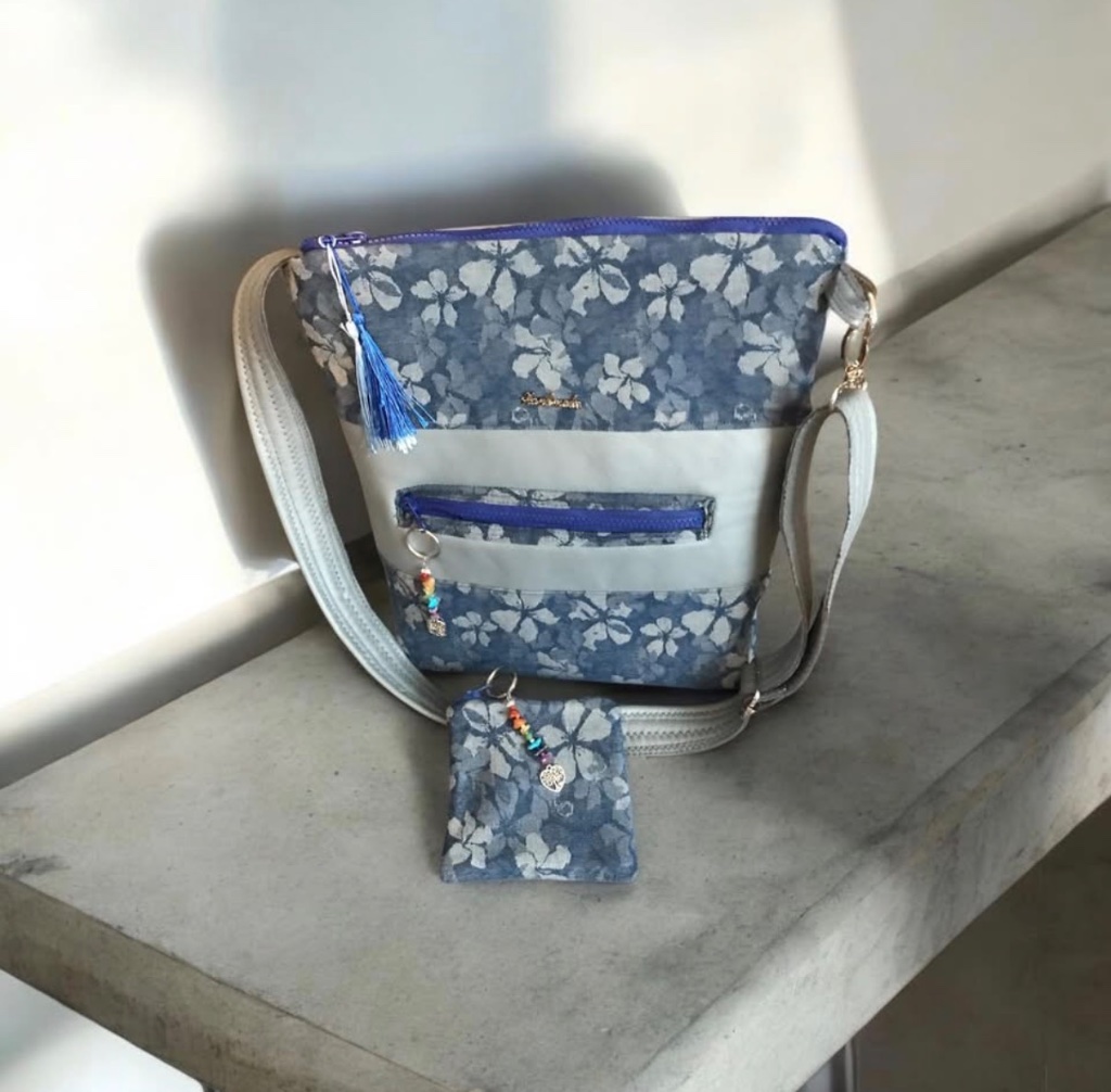 Denim Floral Crossbody Bag & Coin Purse Set