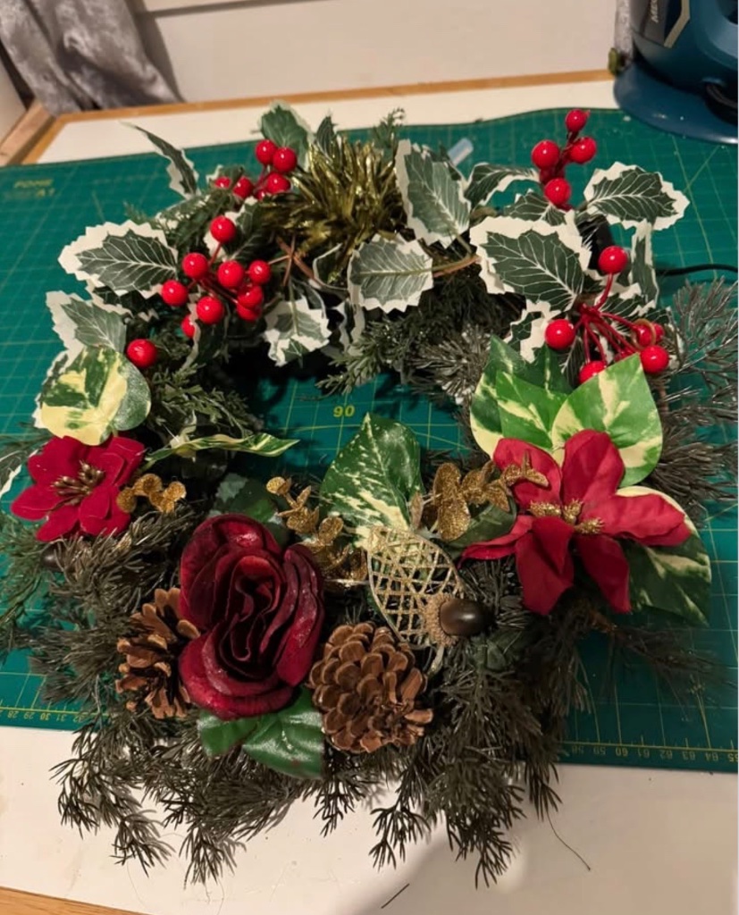 Red Poinsettia & Holly Classic Wreath