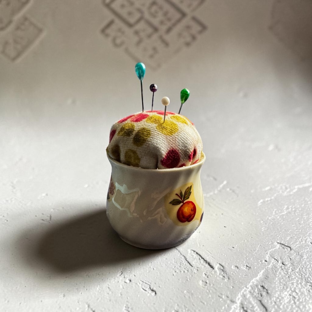 Peach Decal Pot Pin Cushion