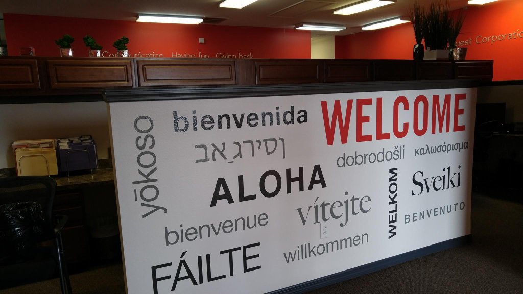Commercial reception — mural lettering
