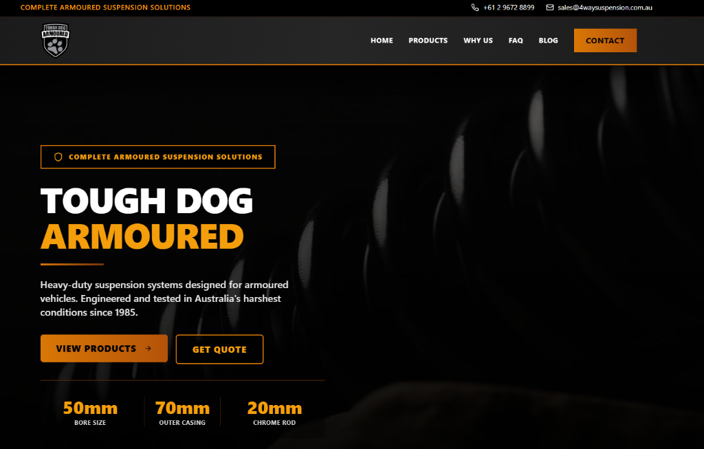 Tough Dog Armoured website screenshot