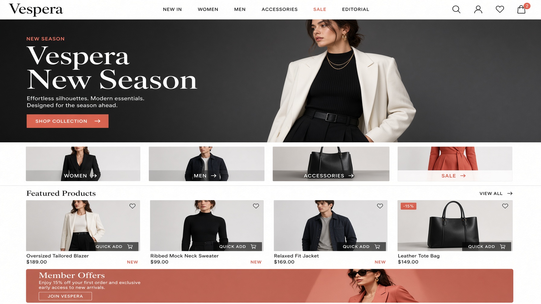 Vespera website preview
