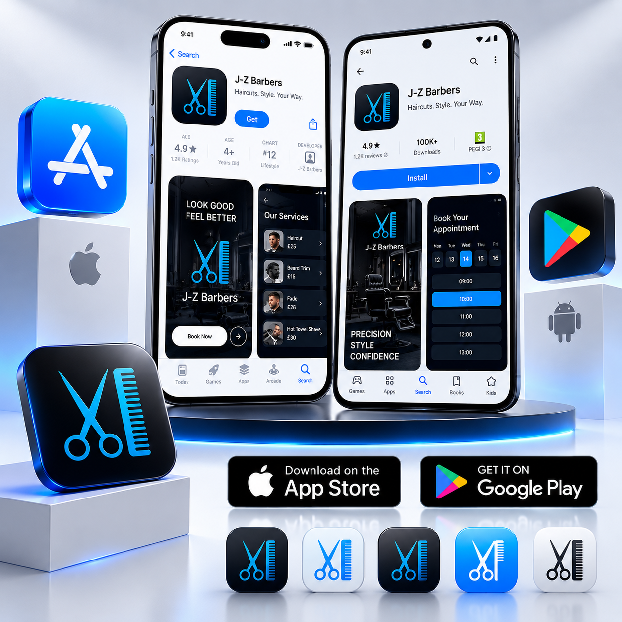 Custom business app available on the Apple App Store and Google Play