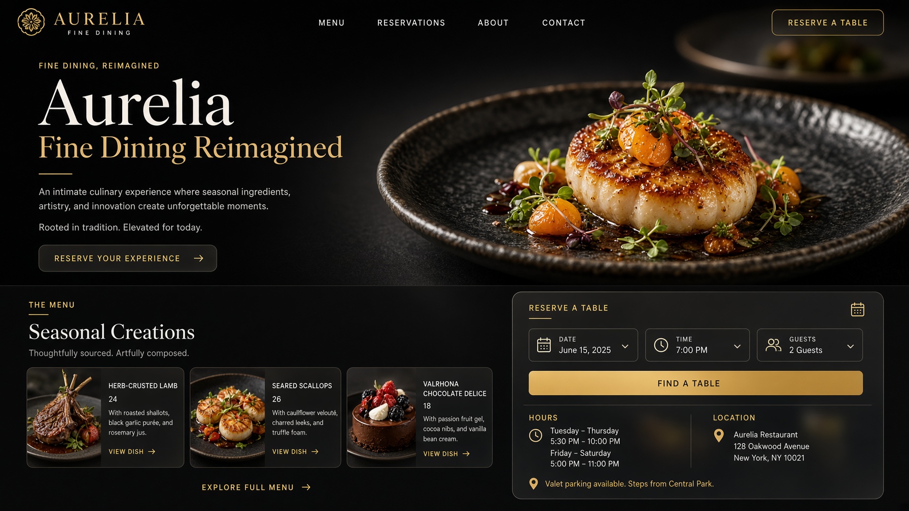 Aurelia Fine Dining website preview