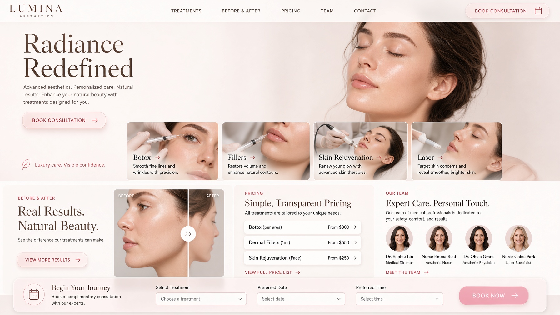 Lumina Aesthetics website preview