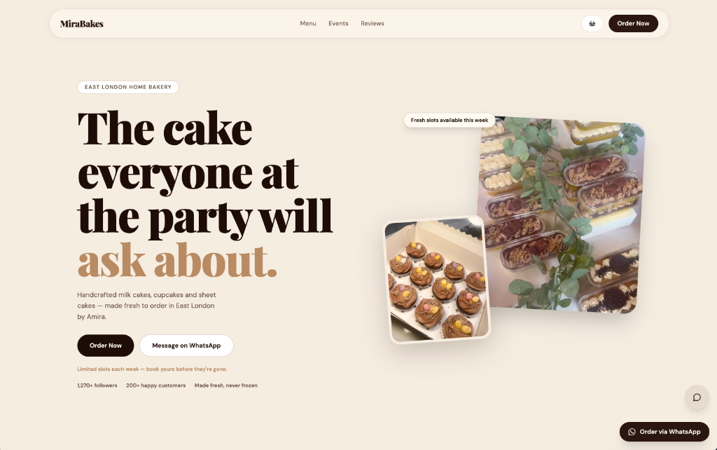 MiraBakes homepage preview