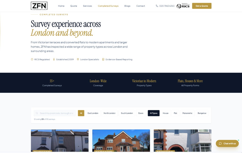 ZFN Chartered Surveyors homepage preview