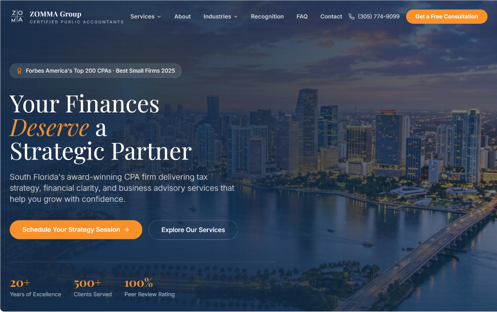 ZOMMA Group CPAs homepage design
