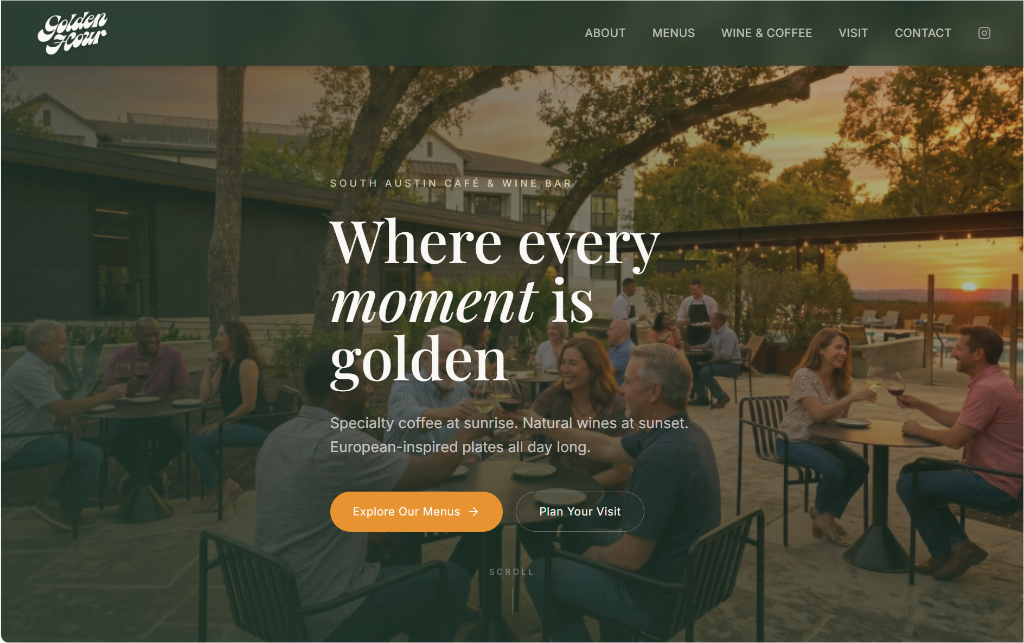Golden Hour Café & Wine Bar homepage design