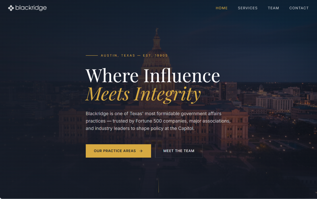 Blackridge Government Affairs homepage design