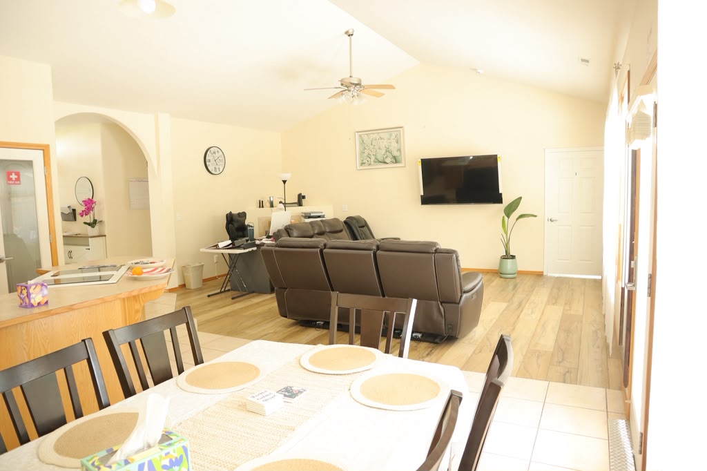 Open living and dining area
