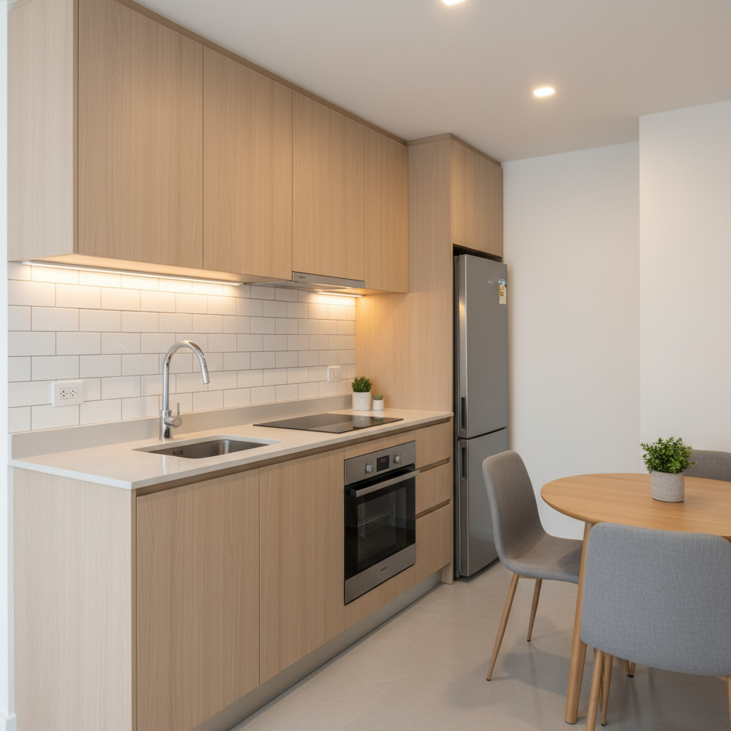 Open kitchen connected to the living area