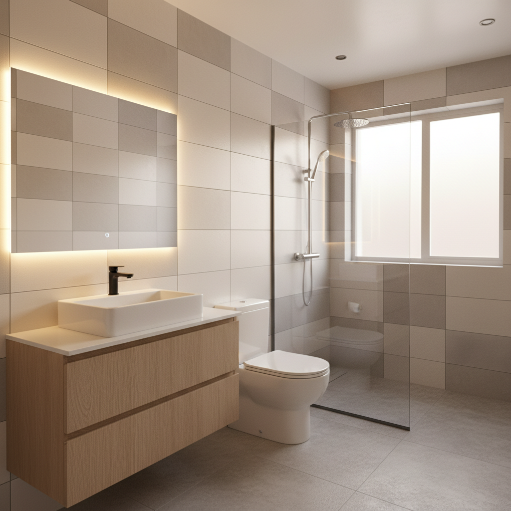 Bathroom with new tile and fixtures