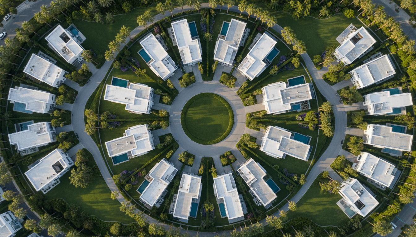 Aerial view of planned residential community